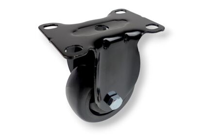 Kółko meblowe stałe fi 75, gumowane czarne z podstawą 64 x 94 mm.